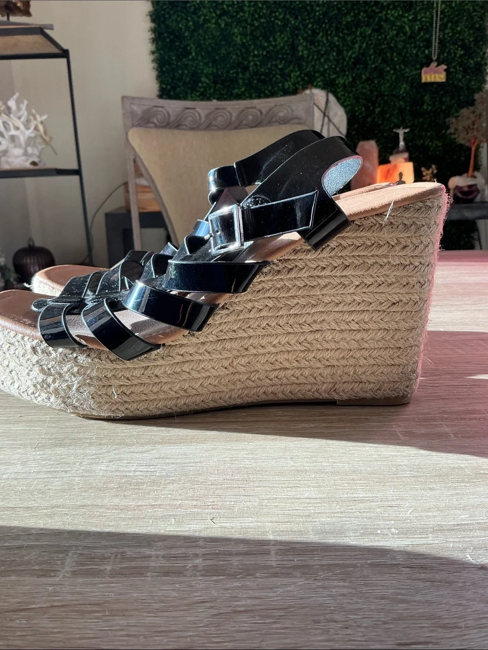 Black Wedge Espadrille Platform Sandals - Women
